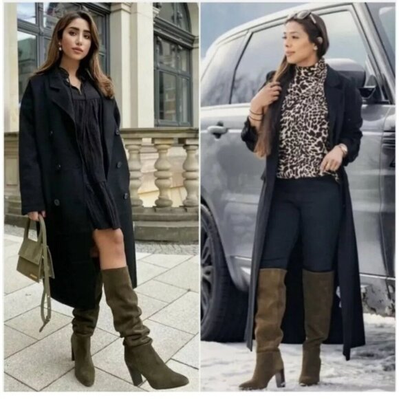 SHOES BY FLOR / Army JM / Olive Suede / Over The Knee / With Block Heel / Size 6 - Picture 5 of 6